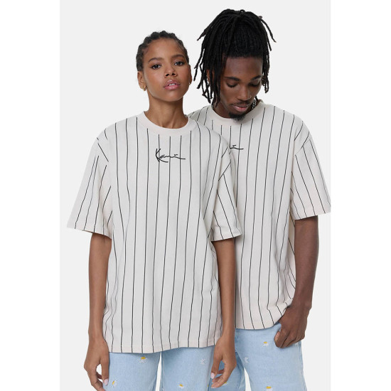 Karl Kani Unisex κοντομάνικη μπλούζα Small Signature Washed Pinstripe Tee